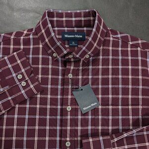 $148 Mizzen + Main Men Size XL Wine Richard Plaid Button City Flannel Shirt Trim